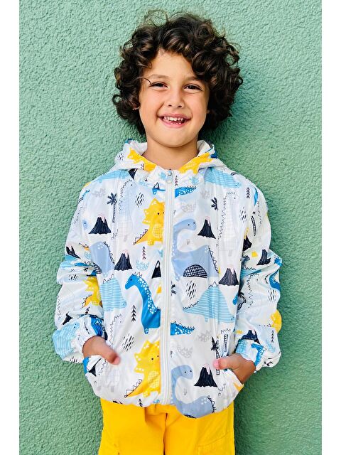 Breeze Erkek Çocuk Yağmurluk Doğa Temalı Dinozor Desenli Beyaz (1-2 Yaş) - S000249905-20063