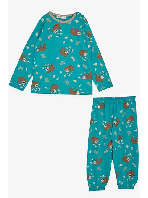 Breeze Kız Çocuk Pijama Takımı Tembel Hayvancık Desenli Yeşil (1-2 Yaş) - S000068264-18194