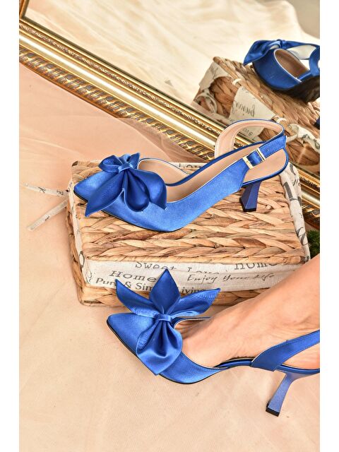 Fox Shoes Saks Mavi Saten Kumaş Kadın Topuklu Ayakkabı K922164804 - S000044565-23710