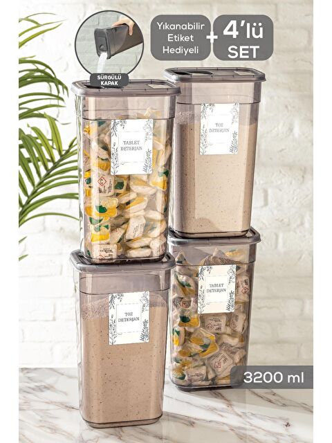 Meleni Home 4'lü Sürgülü Kapaklı Tablet Deterjan Saklama Kabı 4x3,2 lt - S000033096-29666