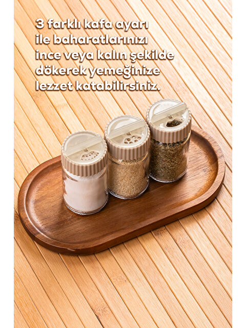 Porsima 1082 Kare Dönerli Standlı Döner Kapaklı 12'li Cam Baharatlık Seti-beyaz Cappuccino - S000233565-29705