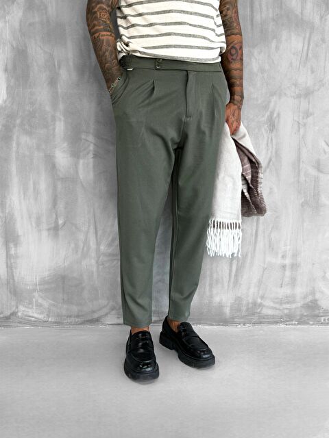 Abluka Online Erkek Ayarlanabilir Tokalı Pileli Kumaş Pantolon Haki - S000418075-18547