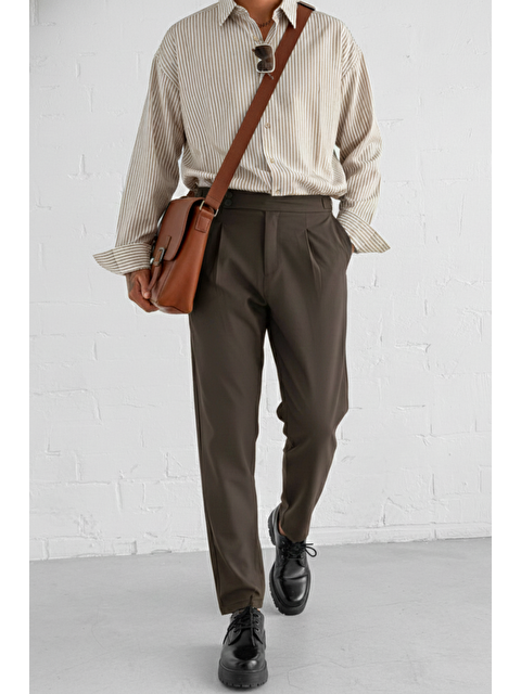 Abluka Online Erkek Ayarlanabilir Tokalı Pileli Kumaş Pantolon Kahverengi - S000418075-19413