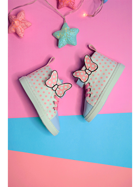 First Step Pembe Puantiye Desenli Kurdele Detaylı Cırt Cırtlı Lastikli Kız Çocuk Sneaker Spor Ayakkabı-S-1005 - S000041635-20024