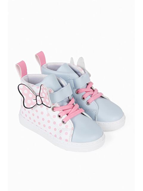 First Step Pembe Puantiye Desenli Kurdele Detaylı Cırt Cırtlı Lastikli Kız Çocuk Sneaker Spor Ayakkabı-S-1005