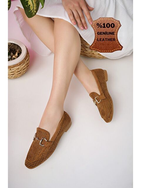 Muggo PHUKET Metal Tokalı Lazerli Nefes Alabilen Deri Kadın Loafer Günlük Ayakkabı - S000197075-37454