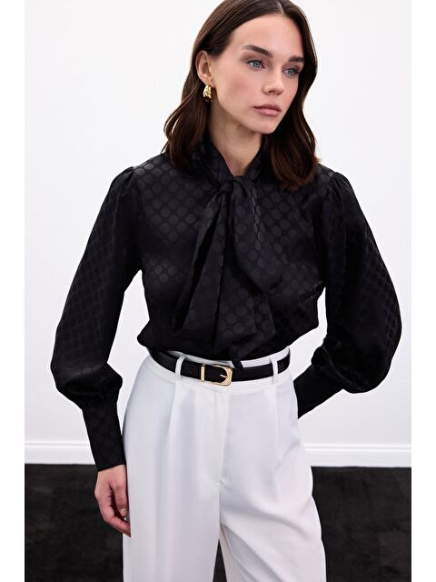 SATEEN Puantiye Desenli Gömlek - Siyah - S000499962-19351