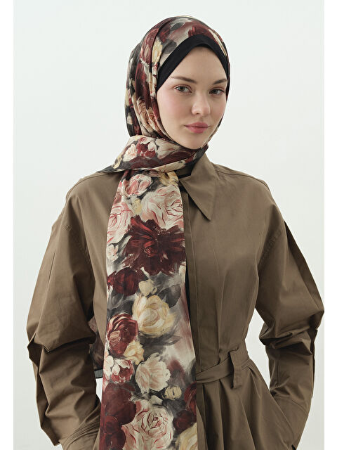 Fresh Scarfs Siyah Rose Breeze Desenli Pamuk Viskon Şal