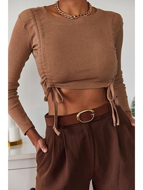 Xhan Kahverengi Büzgülü Bluz 1KZK2-11036-18 - S000038353-19413