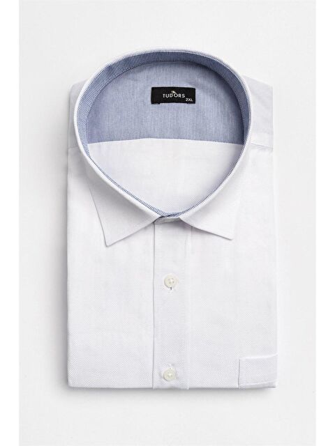 TUDORS Gizli Düğmeli Yaka Armürlü Oxford Beyaz Erkek Büyük Beden Gömlek - S000072421-20063