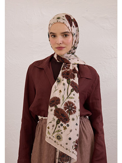 Fresh Scarfs Bloomıng Dahlıa Desen Rami Şal Soft Pembe