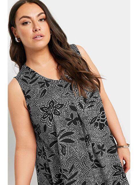 Stil Diva Büyük Beden Kolsuz V Yaka Desenli Elastanlı Bluz 321773 - S000197078-19351