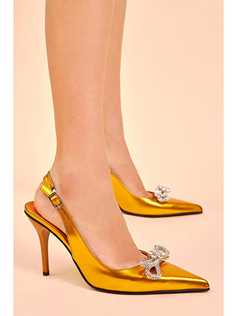 TONNY BLACK Kadın Oranj Gecce Serisi Taş İşlemeli Fiyonklu Sivri Burunlu Topuklu Ayakkabı - S000004723-20013