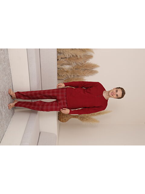 Formo Erkek %100 Doğal Pamuk Ekoseli Düğmeli Uzun Kol Kaliteli Pijama Takımı - S000500134-19951