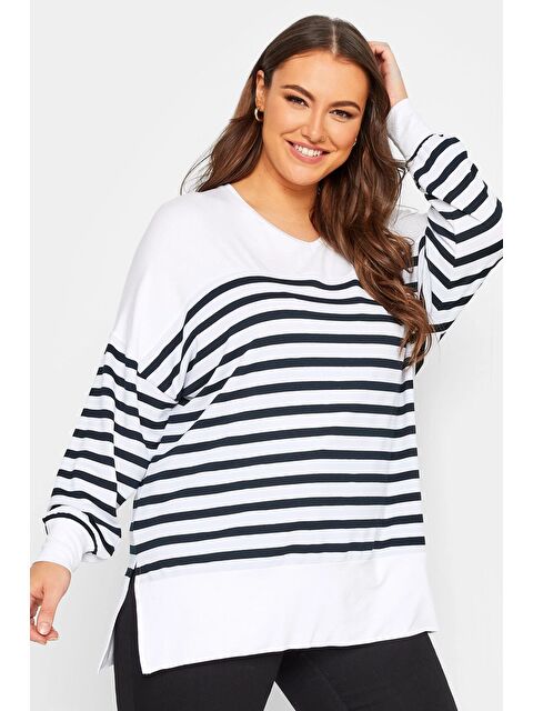 Stil Diva Büyük Beden V Yaka Uzun Kollu Yırtmaç Detaylı Tişört 301620 - S000241971-20063