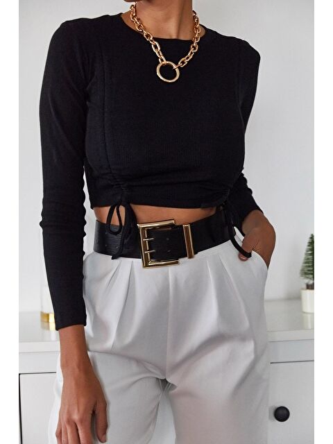 Xhan Siyah Büzgülü Bluz 1YXK1-44932-02 - S000037392-19351