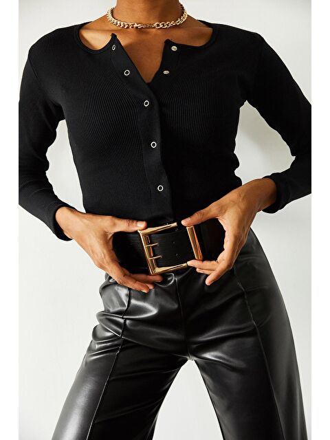 Xhan Siyah Çıtçıtlı Bluz 1KXK3-44694-02 - S000038381-19351