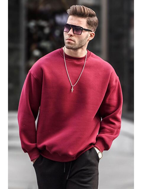 Madmext Bordo Bisiklet Yaka Oversize Şardonlu Basic Erkek Sweatshirt 6048 - S000061227-19951