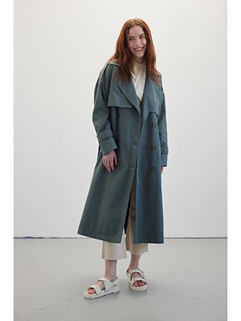 Manuka Düğmeli Kruvaze Trençkot Irmak - S000080914-20019