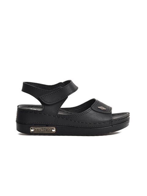 Ayakmod 07-109 Rr Siyah Kalın Taban Kadın Anatomik Sandalet