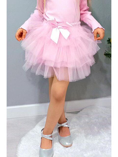 Breeze Kız Çocuk Tütü Etek Tül Detaylı Katlı Fiyonk Aksesuarlı Pembe (4-8 Yaş) - S000493739-20024