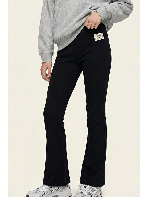 Breeze Kız Çocuk İspanyol Paça Tayt Dekoratif Metal Kalp Armalı Çima Dikişli Siyah (8-14 Yaş) - S000493789-19351