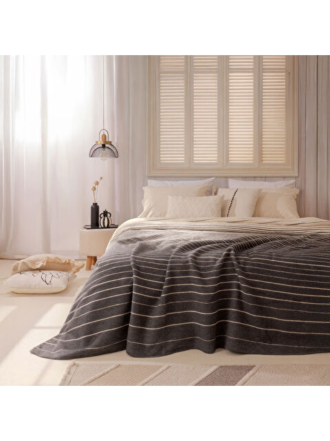 Evidea Soft Victor Pamuklu Tek Kişilik Battaniye - Antrasit - 150x200 cm - S000477189-29666