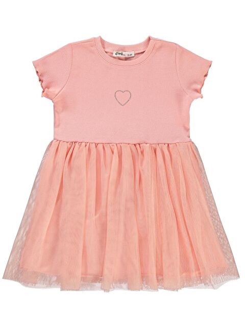 Civil Girls Kalp Baskılı Tüllü 2-5 Yaş Elbise - Pudra 2-3 Yaş - S000381958-7152