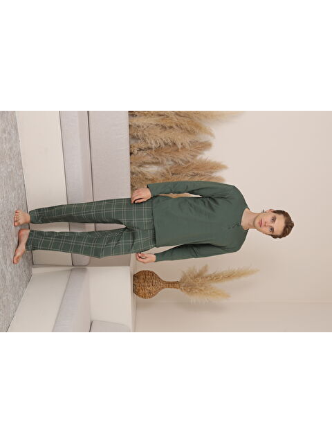 Formo Erkek %100 Doğal Pamuk Ekoseli Düğmeli Uzun Kol Kaliteli Pijama Takımı - S000500134-18194