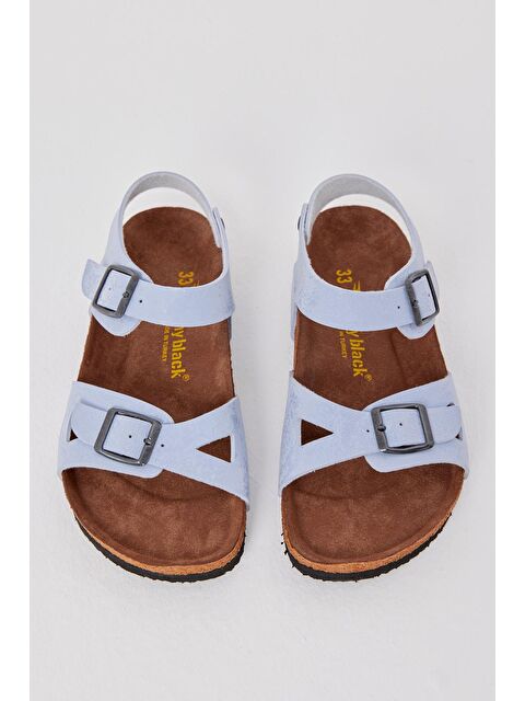 TONNY BLACK Çocuk Unisex Bebe Mavisi Rahat Kalıp Poli Taban Çift Tokalı Nubuk Sandalet