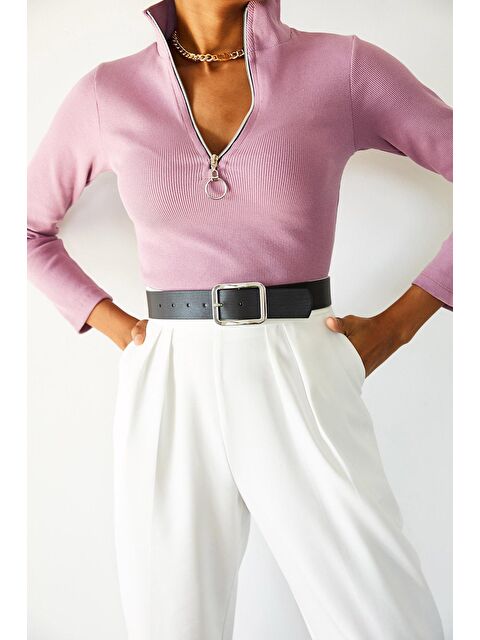 Xhan Pembe Kaşkorse Fermuarlı Bluz 1KXK8-44690-20 - S000037395-20024