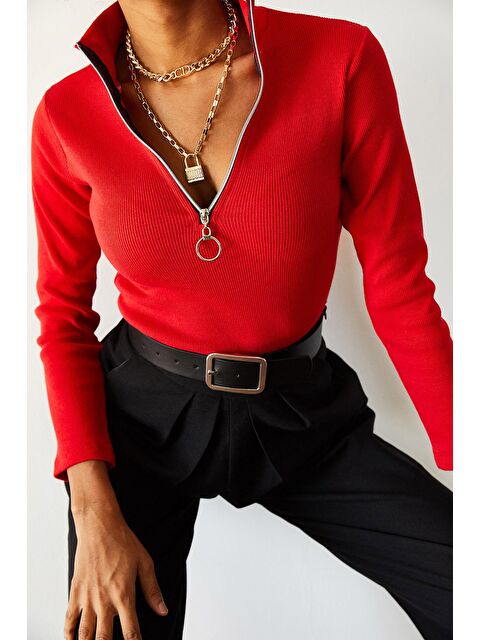 Xhan Kırmızı Kaşkorse Fermuarlı Bluz 1KXK8-44690-04 - S000037395-20045