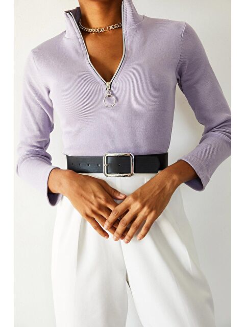 Xhan Lila Kaşkorse Fermuarlı Bluz 1KXK8-44690-26 - S000037395-17878