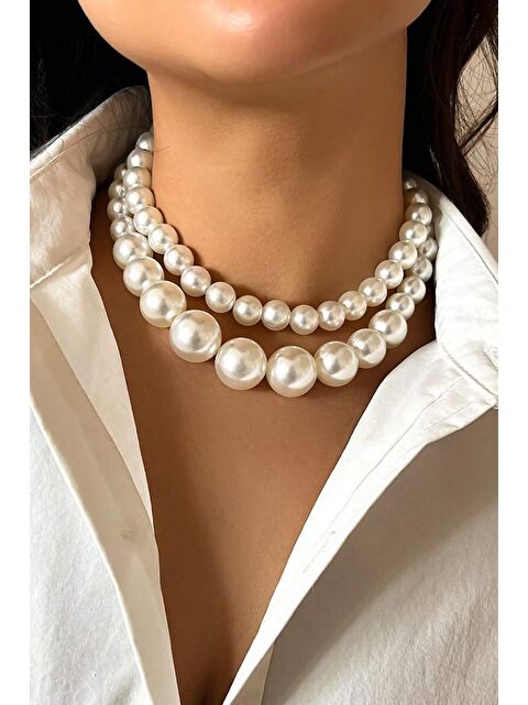 New Obsessions 2 Sıralı Özel Kaplamalı Soyulmaz İnci Kolye- 2 Ayrı Kolye - S000137082-37222