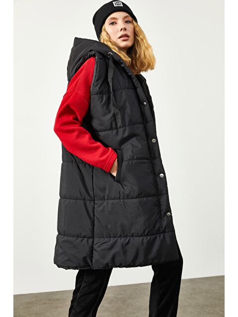 Xhan Antrasit Kapüşonlü & Çıtçıt Düğmeli Şişme Yelek 2KXK4-45867-36 - S000029111-29666