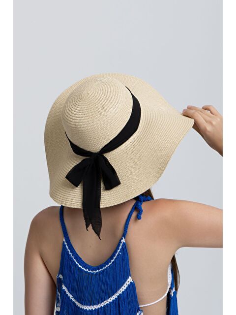 Luminos Butik Fiyonklu Bej Geniş Hasır Şapka HSR2081 - S000236270-19928
