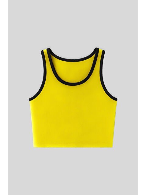 Tommylife Sarı Basic Sıfır Kol Dar Kalıp U Yaka Kadın Crop Top Atlet - 97162 - S000085403-20072