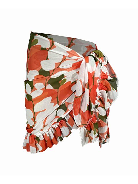 Bolder Frida Beyaz Geometrik Desen Kısa Fırfırlı Pareo - S000012483-20014