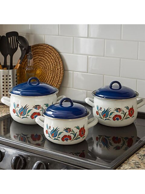 Serenk 18-20-22 Cm Emaye 3'lü Derin Bombeli Tencere Seti - S000513135-23173