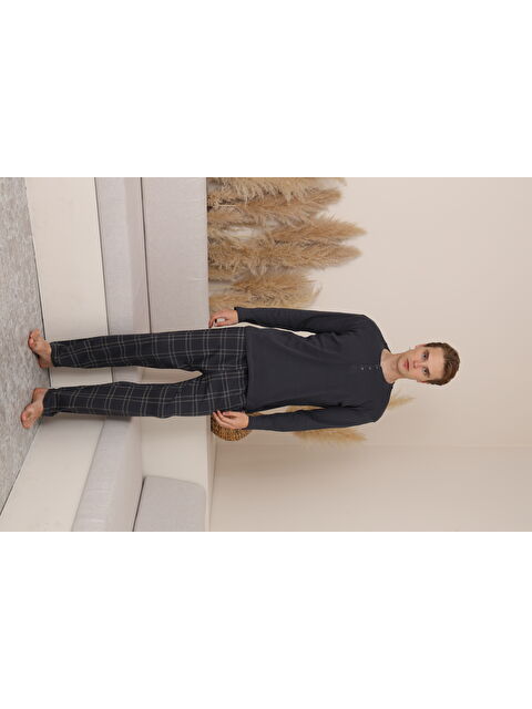 Formo Erkek %100 Doğal Pamuk Ekoseli Düğmeli Uzun Kol Kaliteli Pijama Takımı - S000500134-33408