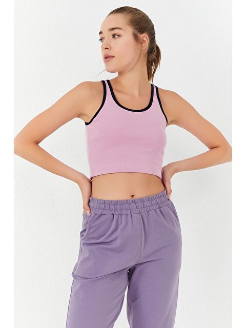 Tommylife Pembe Basic Sıfır Kol Dar Kalıp U Yaka Kadın Crop Top Atlet - 97162 - S000085403-20024
