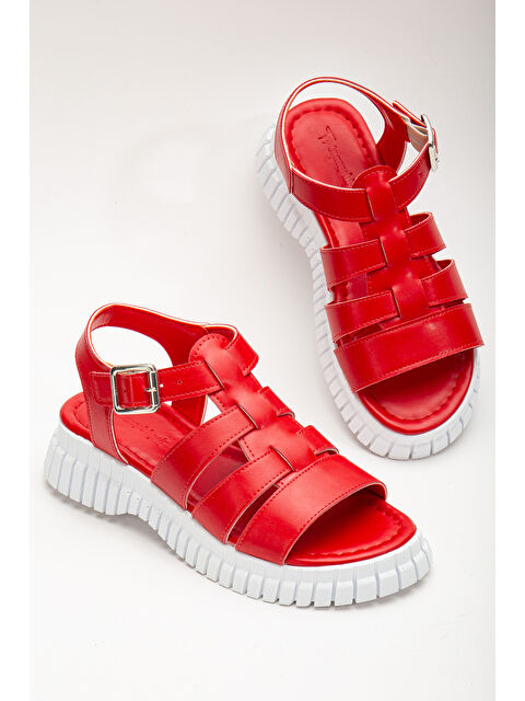 TONNY BLACK Kadın Kırmızı Bilekten Bağlamalı Üç Bantlı Poli Yüksek Taban Sandalet - S000171282-20045