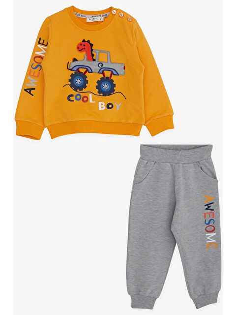 Breeze Erkek Bebek Eşofman Takımı Dinozor Nakışlı Hardal Sarı (1-1.5 Yaş) - S000072439-20074