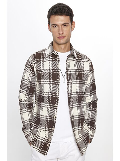 TUDORS Erkek Slim Fit Dar Kesim Uzun Kollu Kareli Kışlık Oduncu Gömlek - S000136435-23173