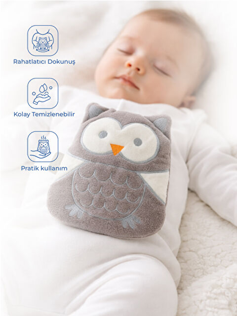 Babyjem Kiraz Çekirdekli Baykuş Kadife Rahatlatıcı Gaz Kemeri & Gaz Yastığı - Gri