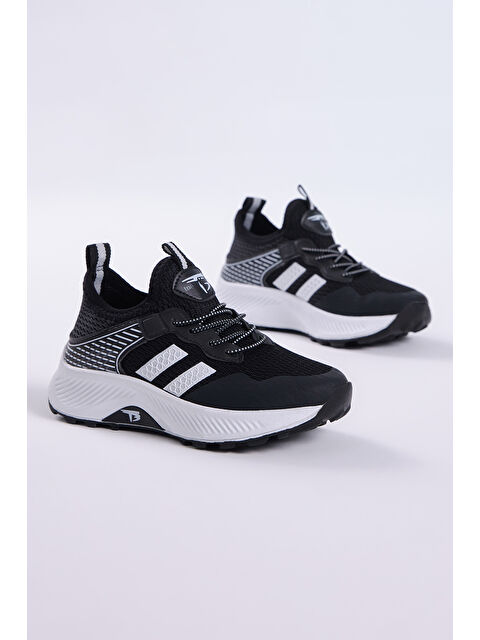 TONNY BLACK Çocuk Unisex Siyah Beyaz Rahat Kalıp Nefes Alabilen Kumaş Bağcıklı Sneaker - S000004754-19351