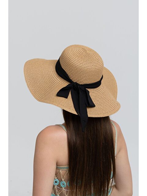 Luminos Butik Fiyonklu Camel Geniş Hasır Şapka HSR2081 - S000236270-4557