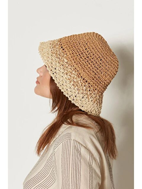 Luminos Butik Camel Ithal El Örgüsü Hasır Şapka Hsr2072