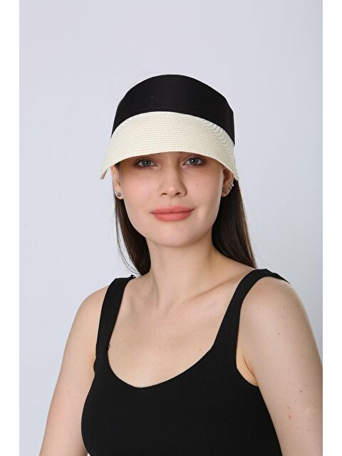 Luminos Butik Krem Ithal Katlanabilir Cırtlı Hasır Vizör - Tenisçi - Golf Şapka Hsr2060