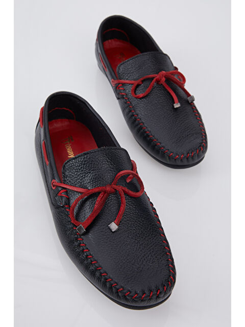 TONNY BLACK Erkek Siyah İp Detaylı Rahat Kalıp Hakiki Deri Loafer - S000027888-19351
